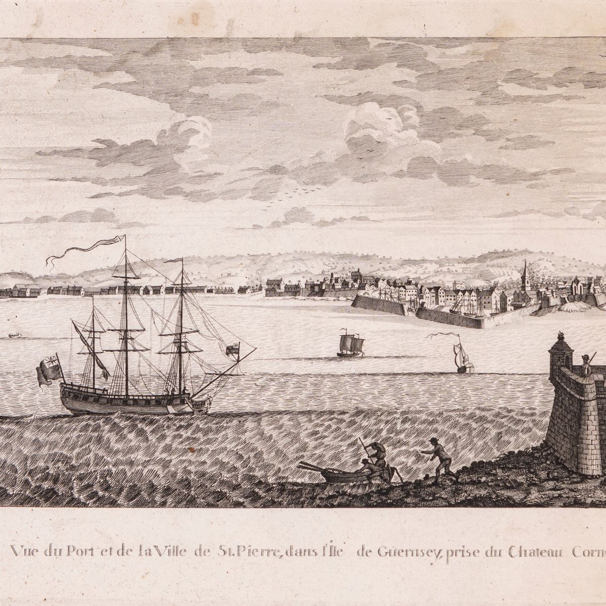 A) Vue De la Ville, Fortresse, Et Du Port De S.aubin, Dans L'ile De Jersey B) Vue Du Port Et De l...