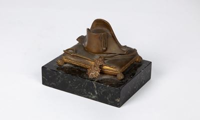 Piccolo Calamaio Napoleonico in Bronzo e Marmo, XIX Secolo