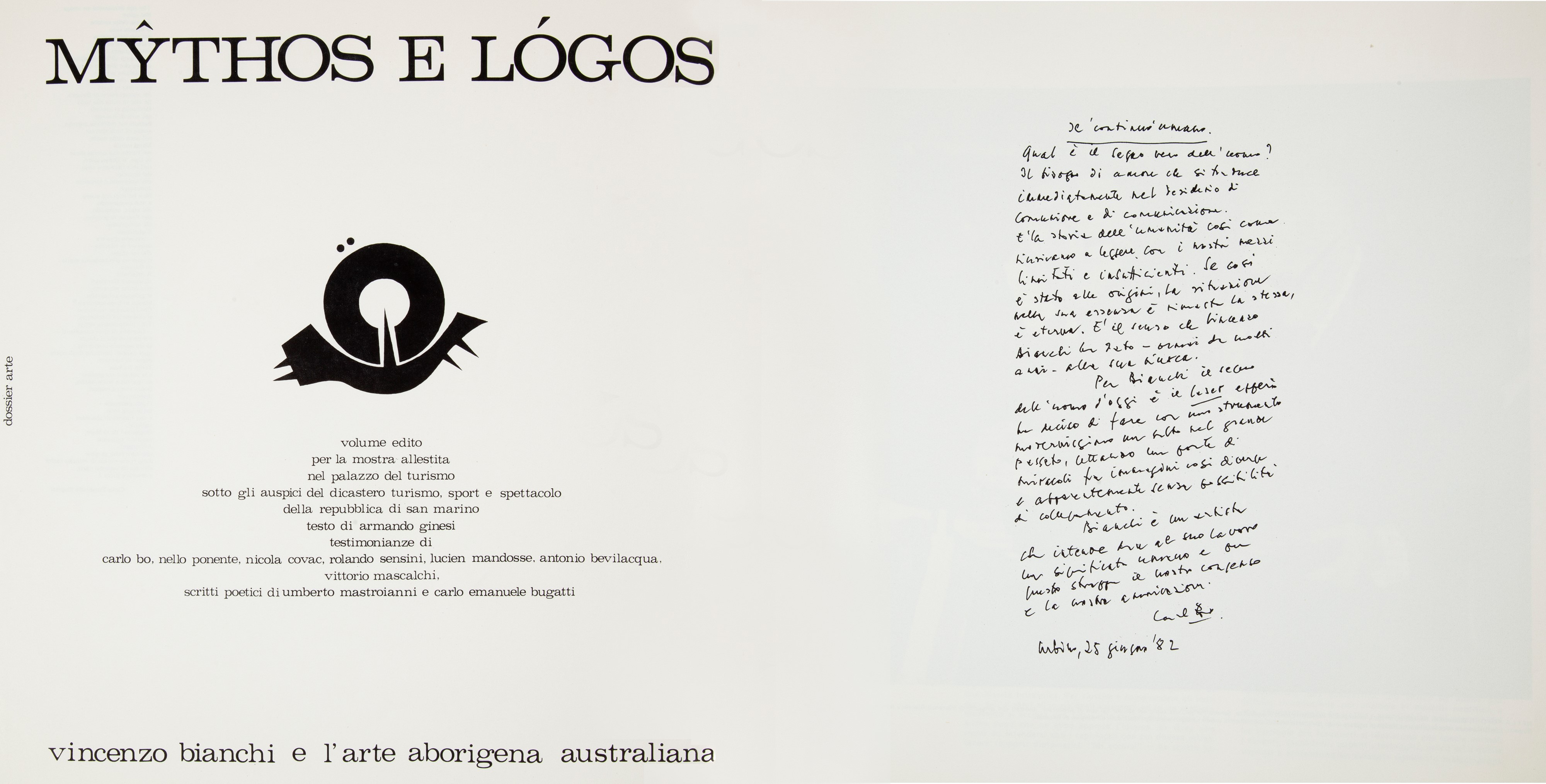 Vincenzo Bianchi. Mythos e Logos, L'arte Aborigena Australiana. con Lastra a Sbalzo in Argento 92...