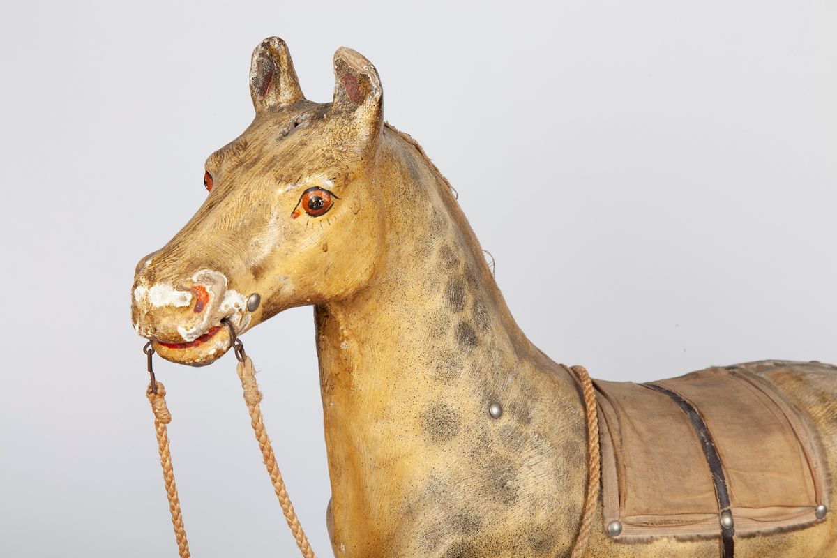 Cavallo Giocattolo in Cartapesta e Legno Laccati, Fine del XIX/inizi XX Secolo