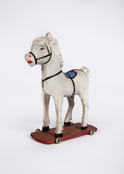 Piccolo Cavallo Giocattolo in Cartapesta e Legno Dipinti, XX Secolo