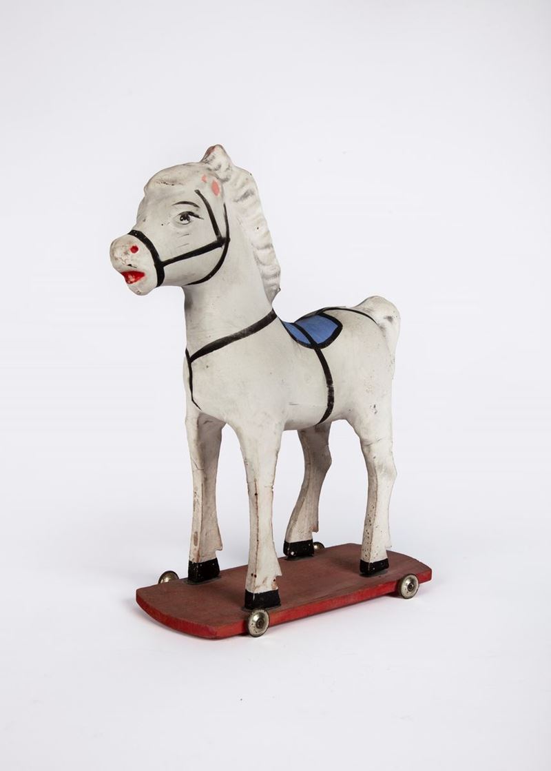 Piccolo Cavallo Giocattolo in Cartapesta e Legno Dipinti, XX Secolo