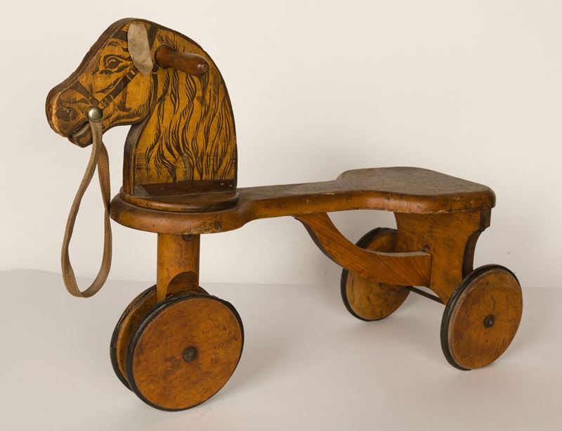Triciclo Cavallino Choo-choo Car in Legno Naturale, Inizi del XX Secolo