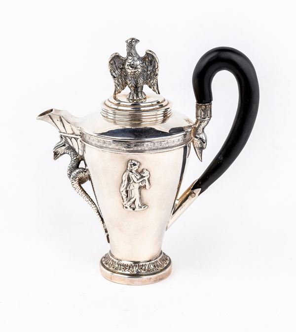 Caffettiera in argento, Germania, XIX secolo, argentieri G. Roth & co.