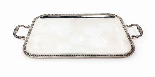 Vassoio rettangolare in argento con manici, Palermo Anni Quaranta, argentieri Bonura & Cusimano