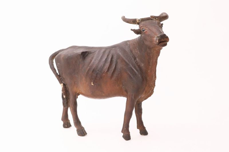 Mucca in Piedi in Legno Policromo, Sicilia, XIX Secolo