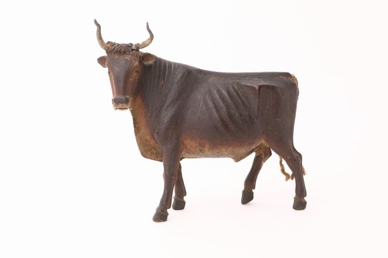 Toro in Legno Policromo, Sicilia, XIX Secolo