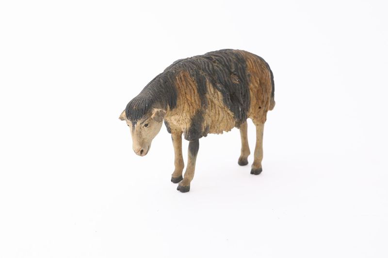 Pecora in Legno Policromo, Sicilia, XIX Secolo