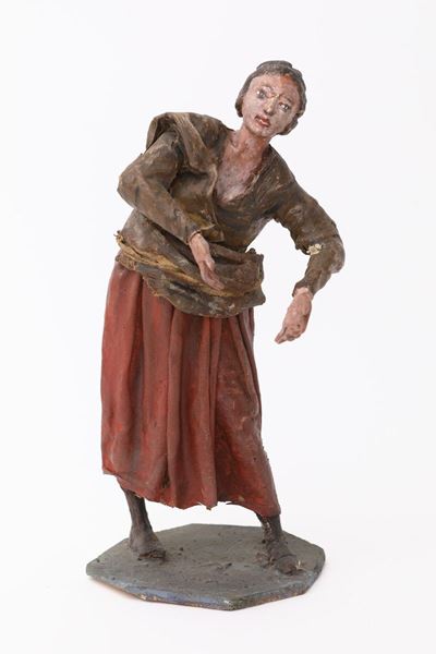 Donna in Terracotta Policroma, Sicilia, XIX Secolo