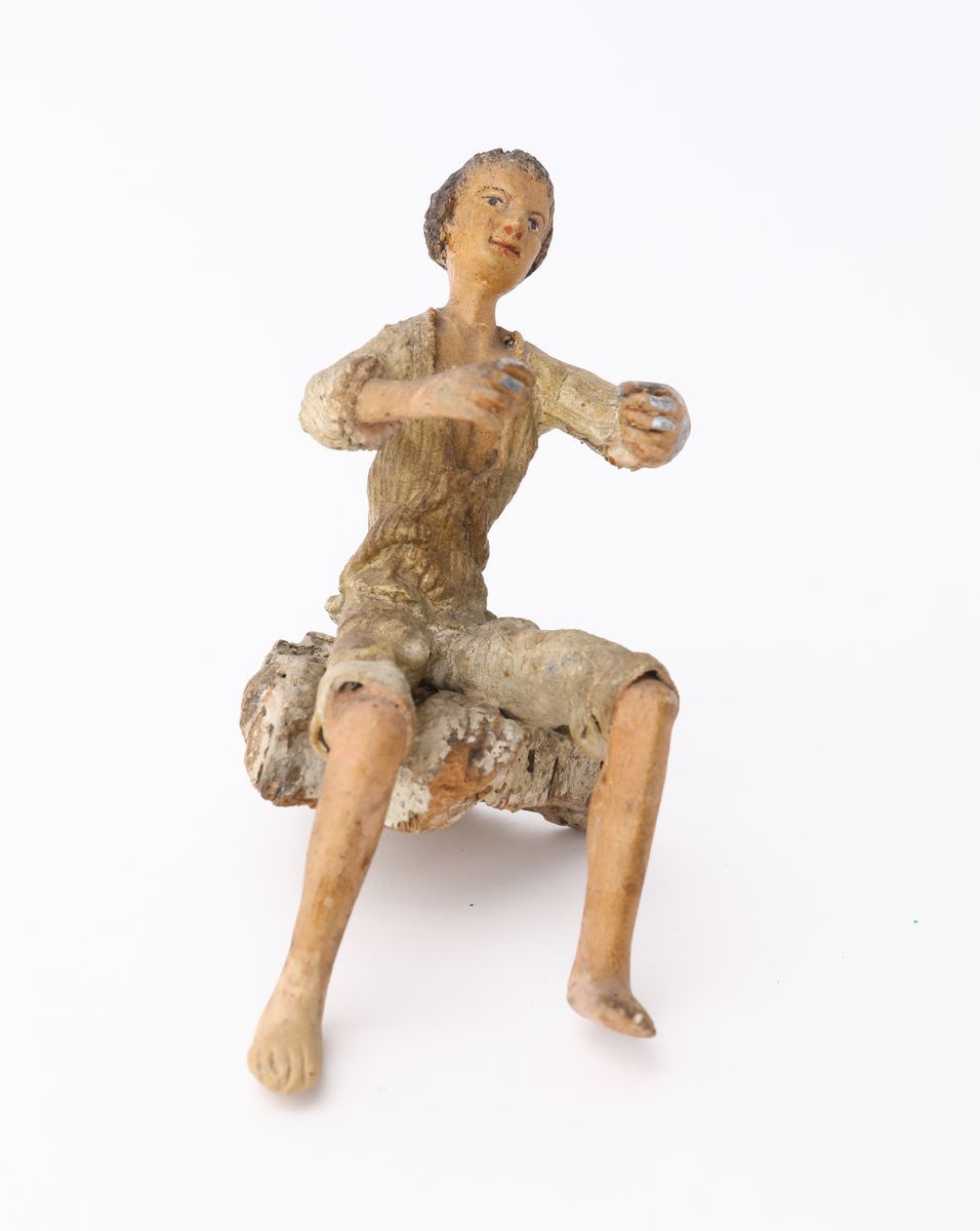 Contadino Seduto in Terracotta Policroma, Sicilia, XIX Secolo