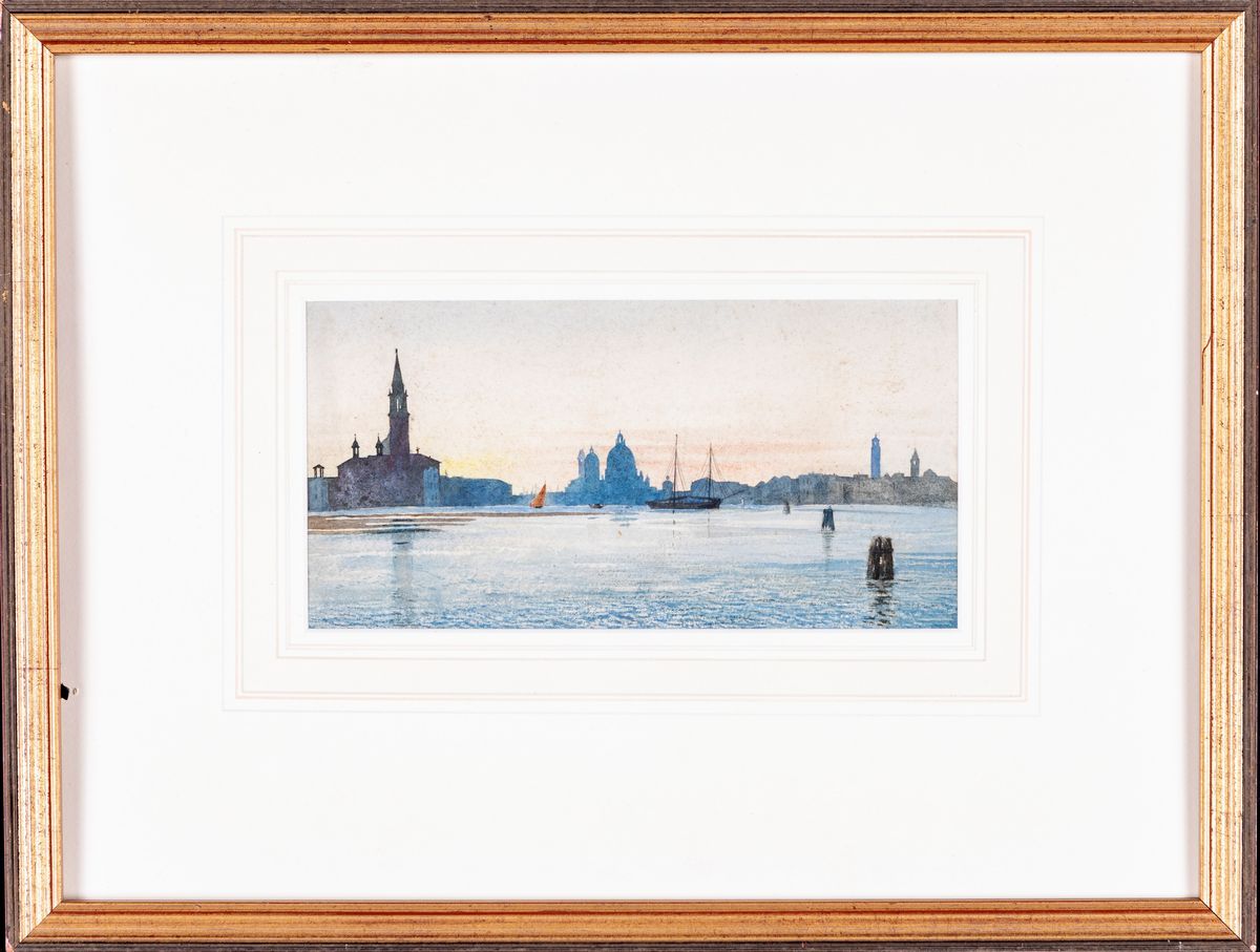 Pittore del XIX Secolo - A) Veduta di Firenze con Ponte Santa Trinita B) Veduta di Venezia con Sa...