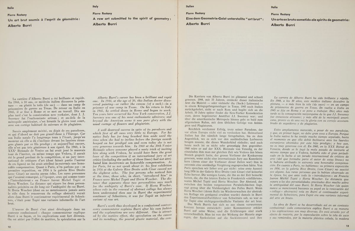 Pierre Restany. Alberto Burri. con Dedica Autografa Dell'artista.