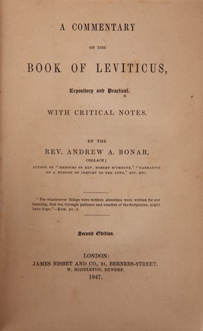 Andrew A. Bonar. a Commentary On The Book Of Leviticus