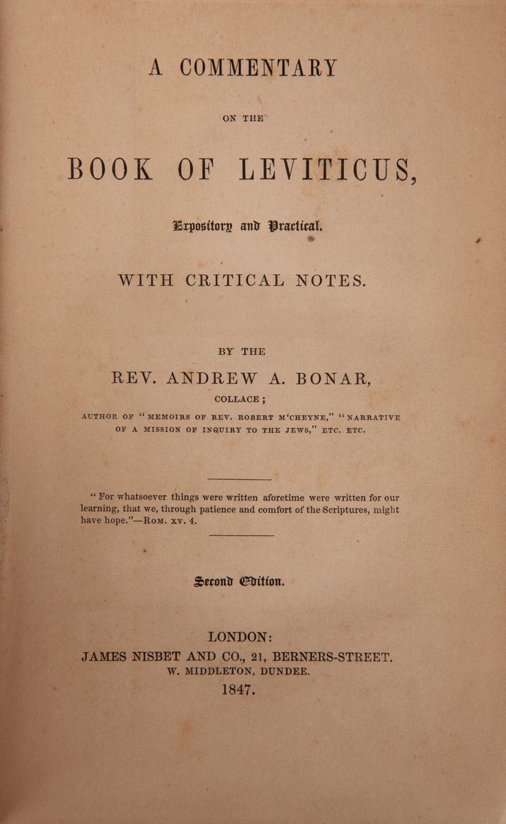 Andrew A. Bonar. a Commentary On The Book Of Leviticus