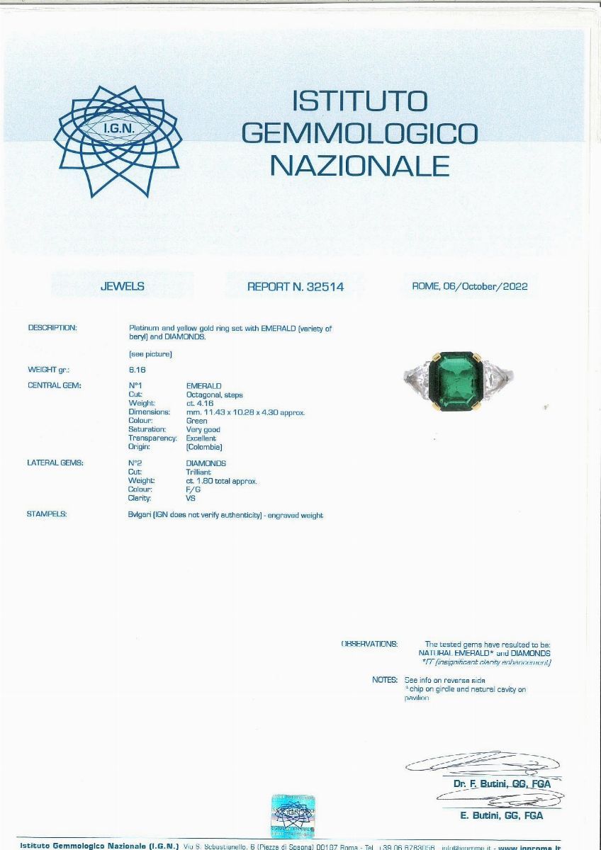 Bulgari - Anello in Oro e Platino con Smeraldo Colombiano