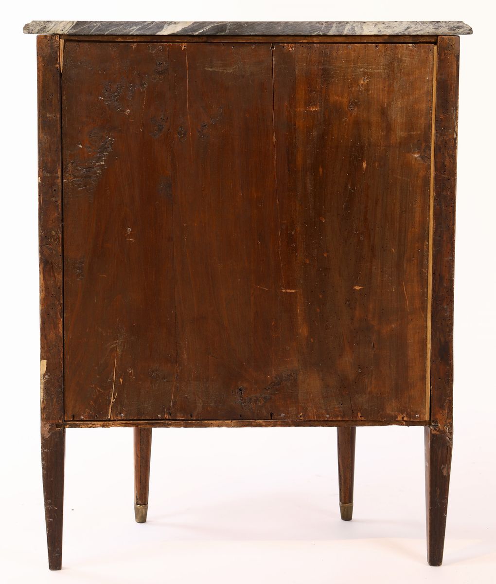 Piccolo Cassettone a Demi Lune in Legno Intarsiato, Piemonte, Fine del XVIII Secolo