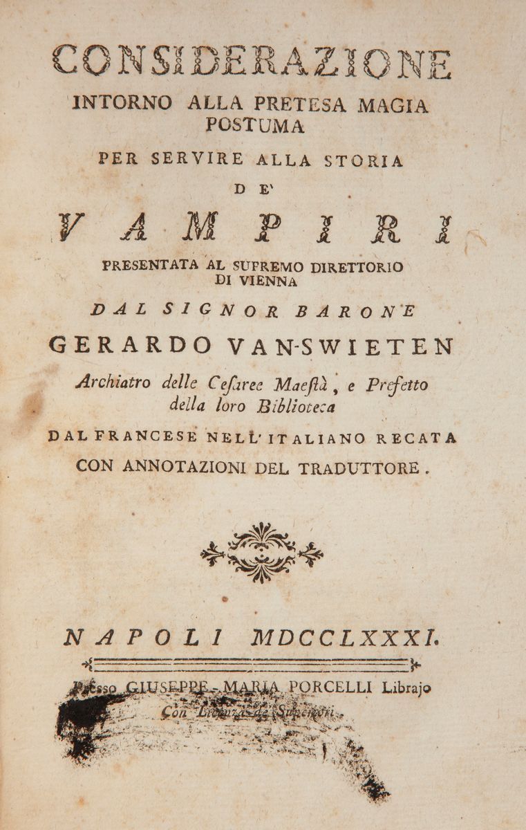 Giuseppe Davanzati. Dissertazione Sopra i Vampiri