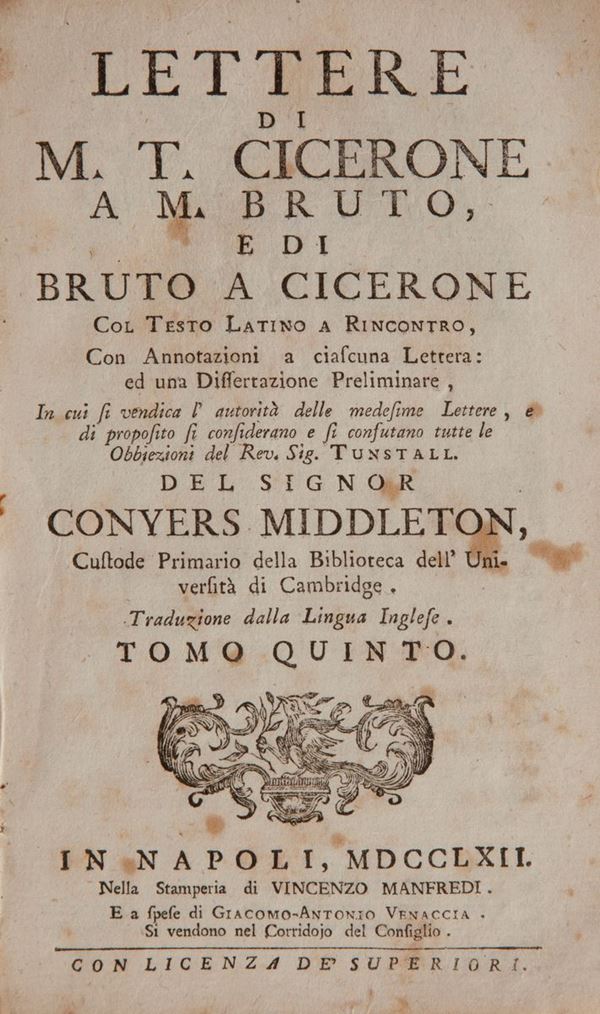 Conyers Middleton. Lettere di Marco Tullio Cicerone a M. Bruto, e di Bruto a Cicerone