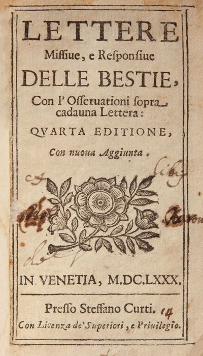 Carlo Moscheni. Lettere Missive, e Responsive delle Bestie, con L'osservationi Sopra Cadauna Lett...