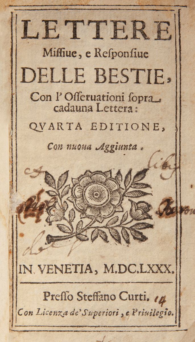 Carlo Moscheni. Lettere Missive, e Responsive delle Bestie, con L'osservationi Sopra Cadauna Lett...
