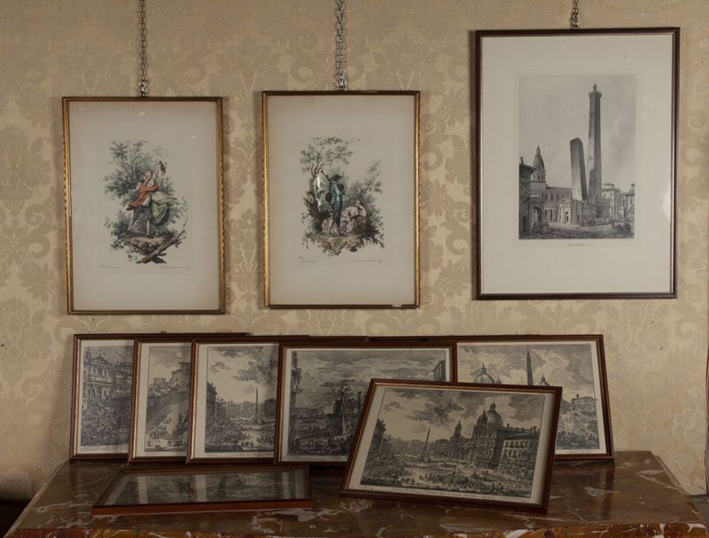 11 Riproduzioni Fotostatiche di Cui Otto di Vedute di Roma del Piranesi, una di Bologna del Saddl...