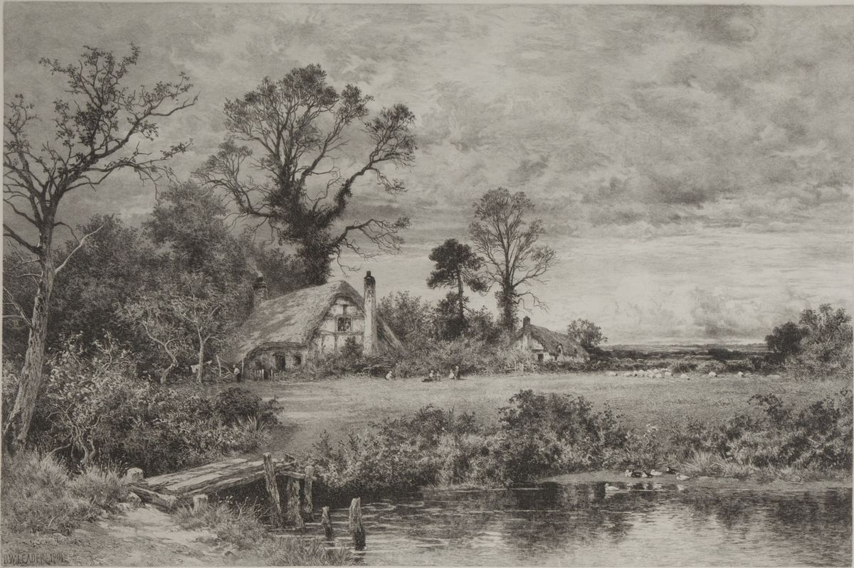 Benjamin Williams Leader - Paesaggio con Casolari, Armenti e Figure Presso uno Stagno