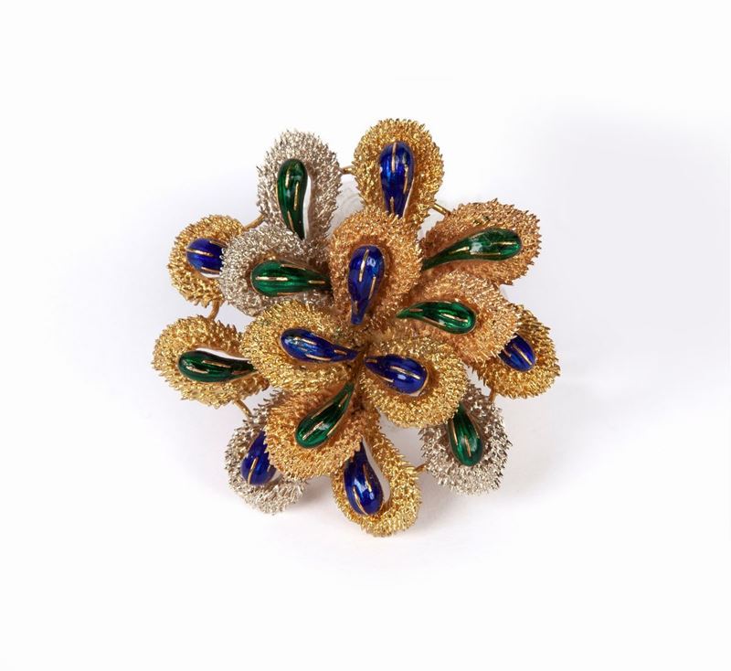 Spilla Anni '50 a Fiore con Smalti Policromi