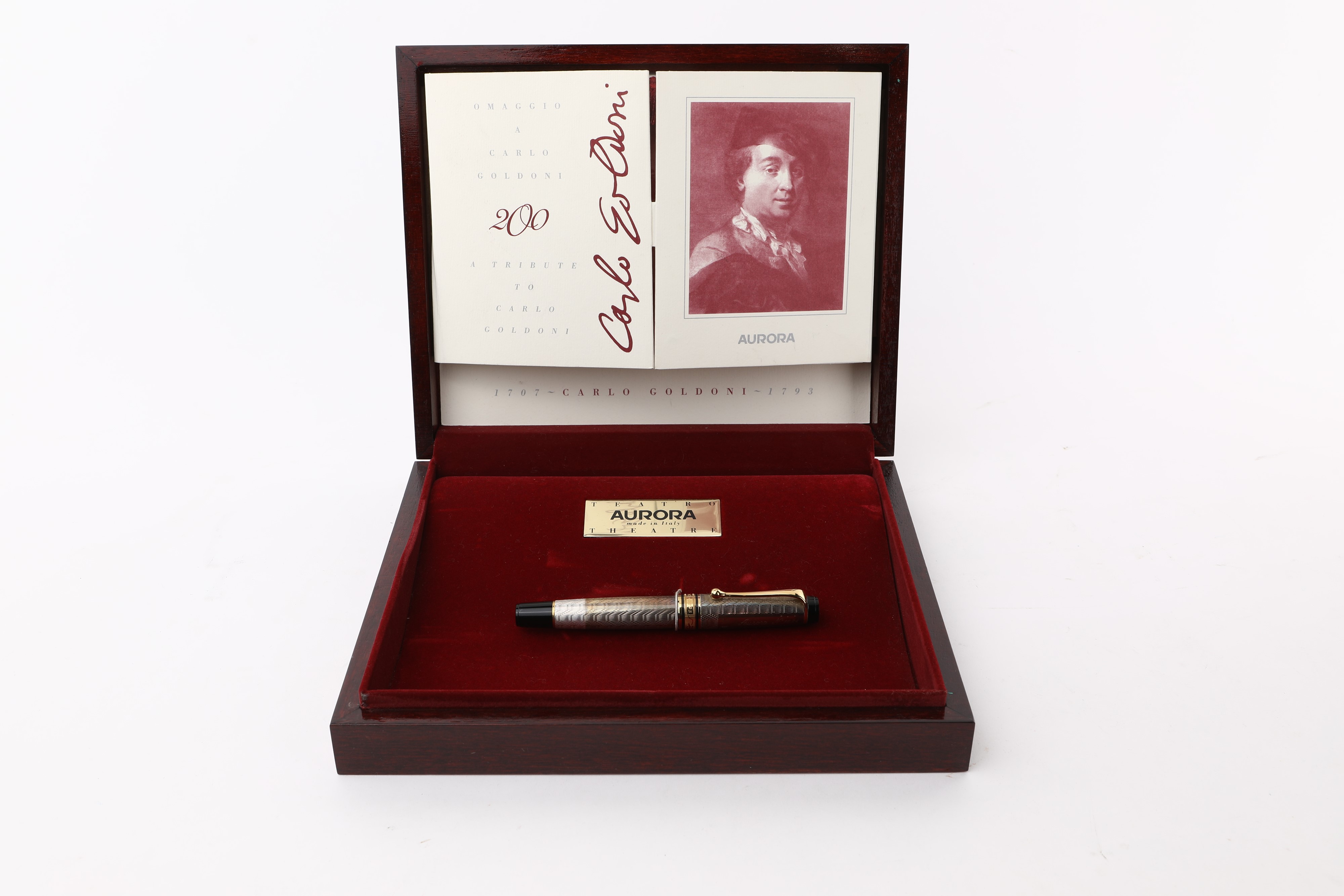 Aurora Serie Teatro Carlo Goldoni 200° - Penna Stilografica in Argento 925/000 con Particolari Pl...
