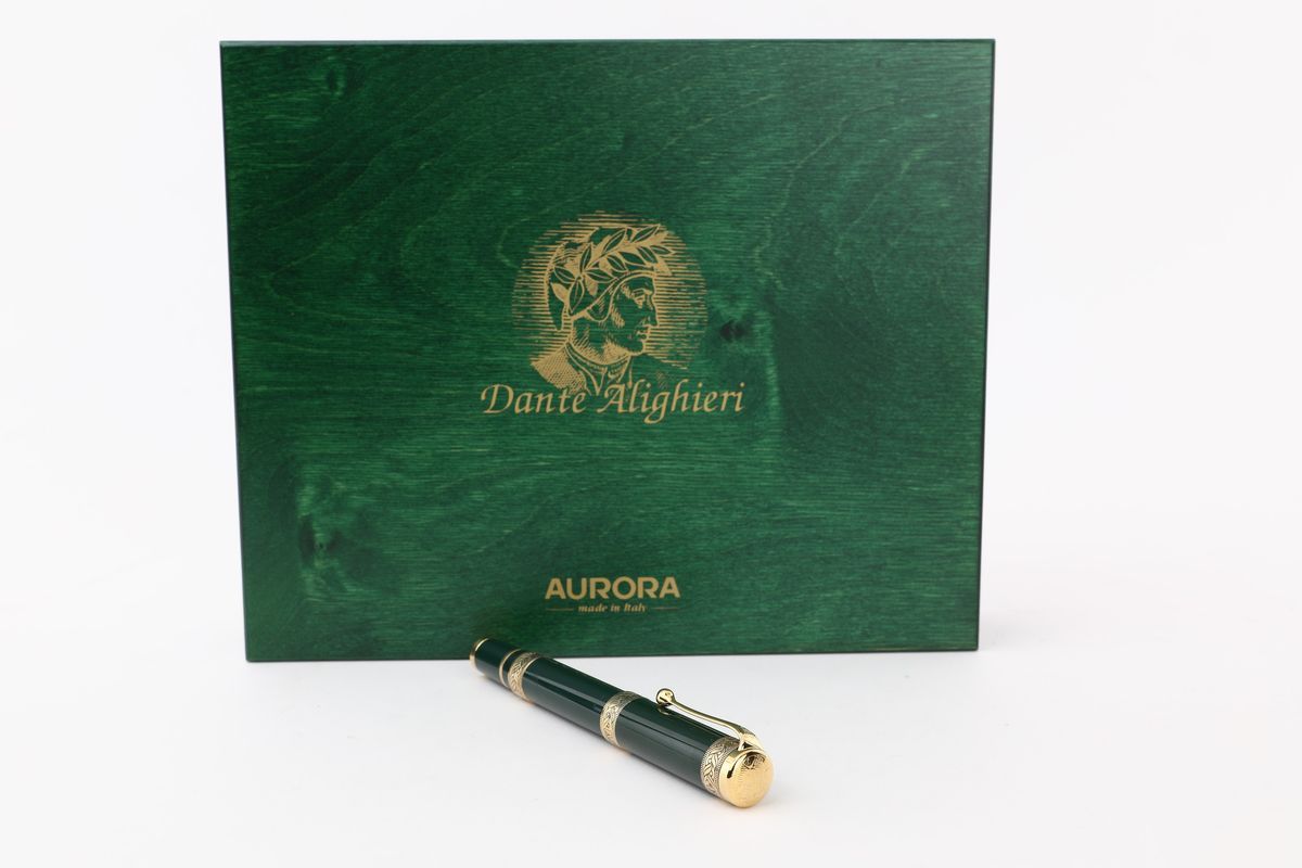 Aurora Dante Alighieri - Penna Stilografica in Ebanite e Metallo Rivestito di Smalto Verde con De...