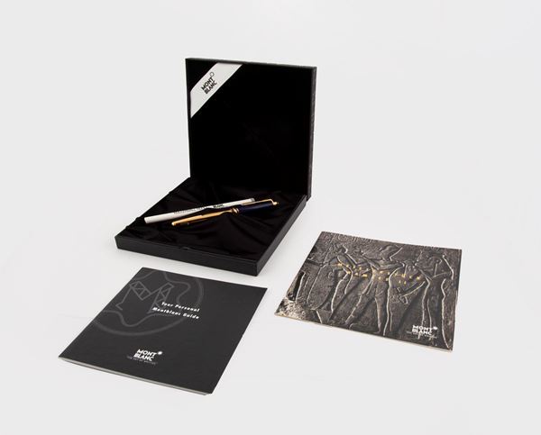 Montblanc Meisterstuck Ramses II - Roller in argento 925% placcato in oro 22 kt e lapislazzuli