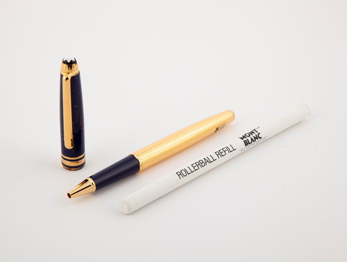 Montblanc Meisterstuck Ramses II - Roller in Argento 925% Placcato in Oro 22 Kt e Lapislazzuli