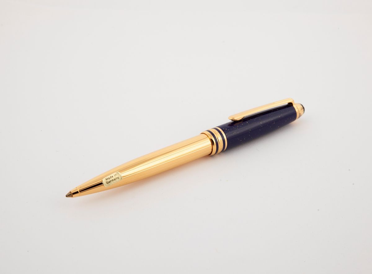 Montblanc Meisterstuck Ramses II - Penna a Sfera in Argento 925% Placcato in Oro 22 Kt e Lapislaz...