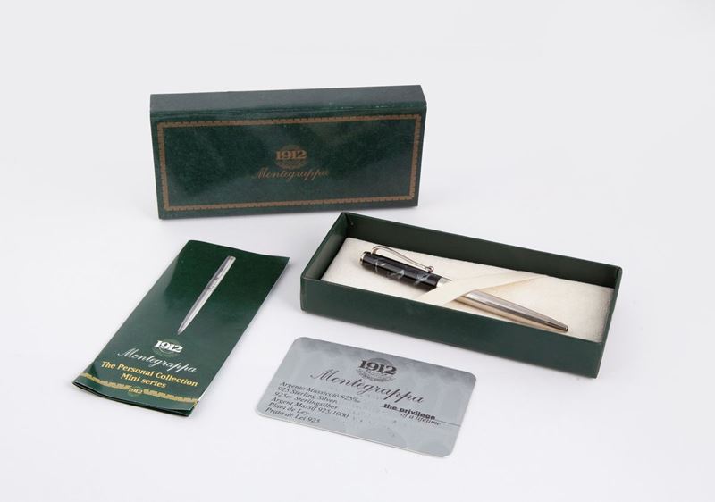 Montegrappa Personal, Serie Mini - Penna a Sfera in Argento 925% e Vernice Nera e Argento