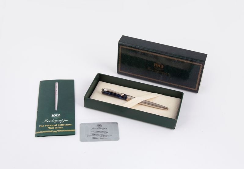 Montegrappa Personal Serie Mini- Penna a Sfera in Argento 925/000 e Vernice Blu