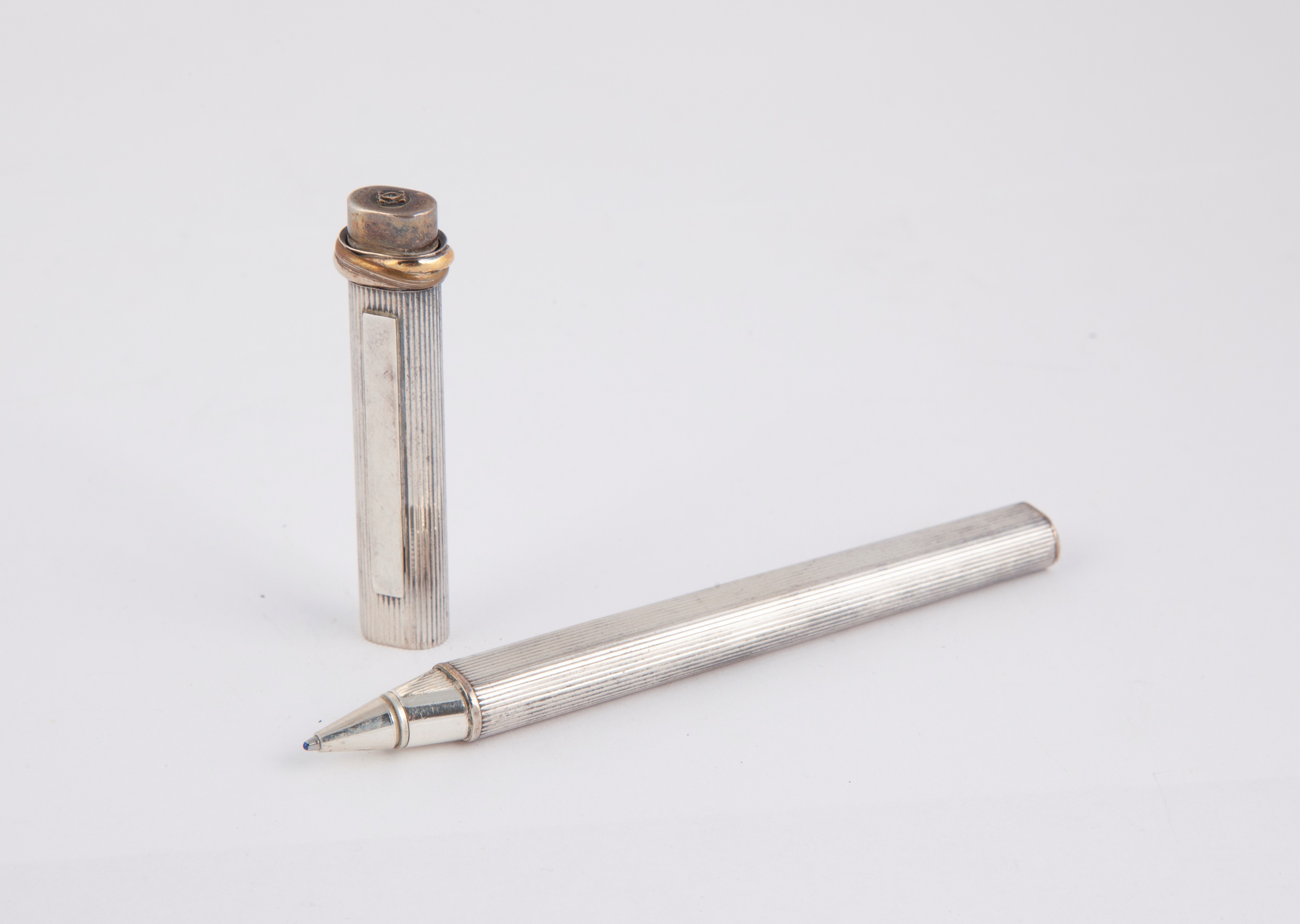 Cartier Must De Stylos - Penna a Sfera in Argento Massiccio 925/000 con Nodi Placcati in Oro a Pi...