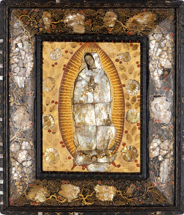 Vergine di Guadalupe con incrostature in madreperla.