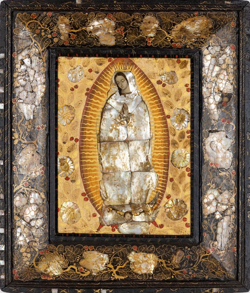 Miguel Gonzalez - Vergine di Guadalupe con Incrostature in Madreperla.