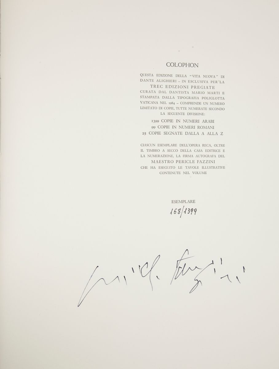 Pericle Fazzini. Dante, la Vita Nuova Illustrata. Autografata Dall'artista