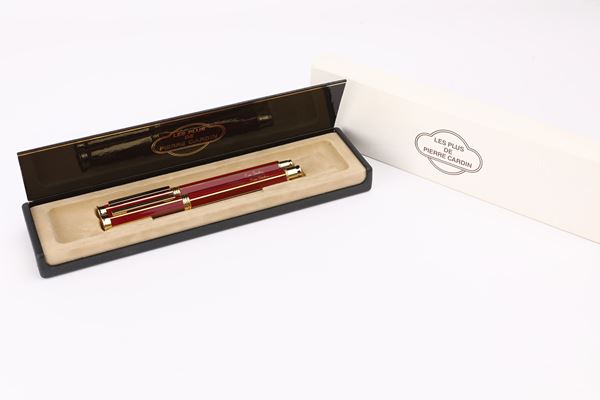 Pierre Cardin Les Plus - Penna stilografica e Penna a sfera in metallo dorato e smalto rosso