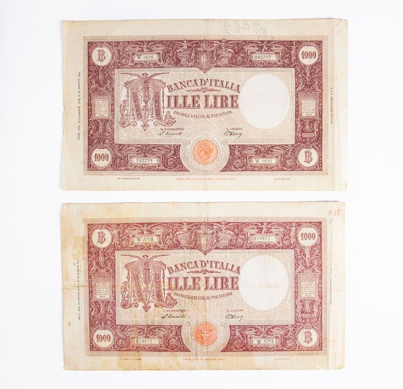 Lotto 2 Banconote da Mille Lire Repubblica Italiana
