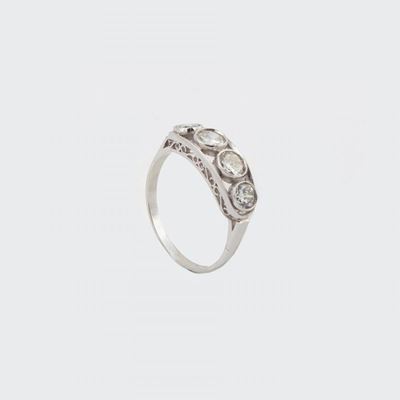 Anello a Fascia in Oro con Quattro Brillanti Anni '30