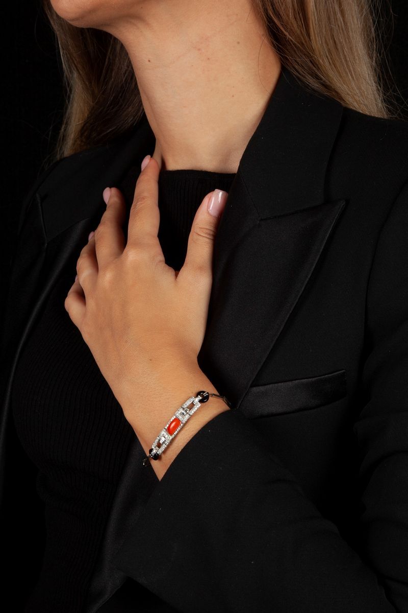 Bracciale Decò in Oro, Brillanti, Corallo e Onice