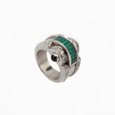 Anello a Ponte in Oro, Smeraldi e Diamanti
