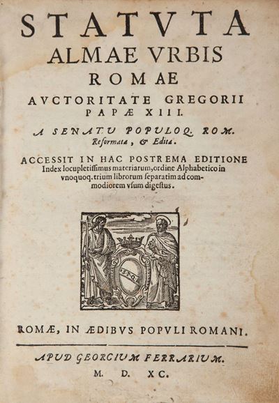 Statuta Almae Urbis Romae Auctoritate Gregorii Papae XIII a Senatu Popoloq. Rom. Reformata & Edit...