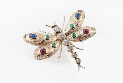 Pendente Animalier con Diamanti, Zaffiri, Smeraldi e Rubini Cabochon