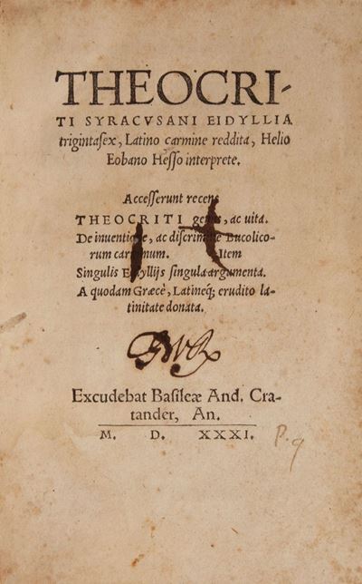Theocriti Syracusani Eidyllia Trigintasex, Latino Carmine Reddita, Helio Eobano Hesso Interprete