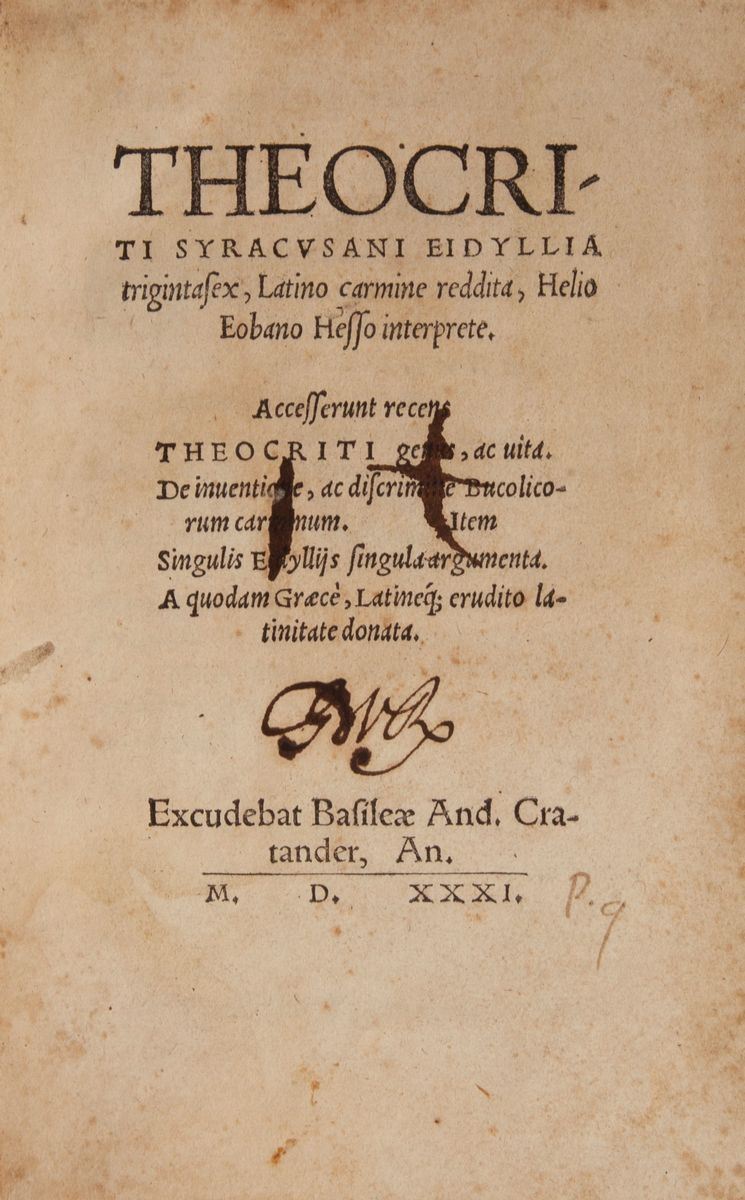 Theocriti Syracusani Eidyllia Trigintasex, Latino Carmine Reddita, Helio Eobano Hesso Interprete