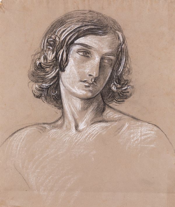 Adolfo De Carolis : Ritratto di donna (Lina Ciucci)  - tecnica mista su carta - Asta Dipinti del XIX Secolo - II - Casa d'Aste Arcadia