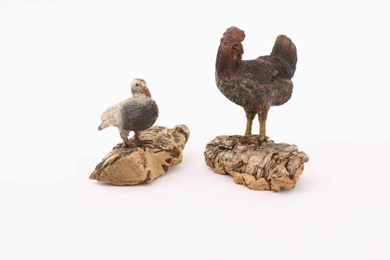 Gallinella e Piccione in Terracotta Policroma