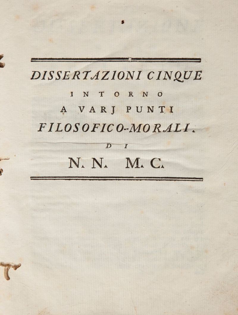 [ottavio Maria Ruggi] Dissertazioni Cinque Intorno a Varj Punti Filosofico-morali